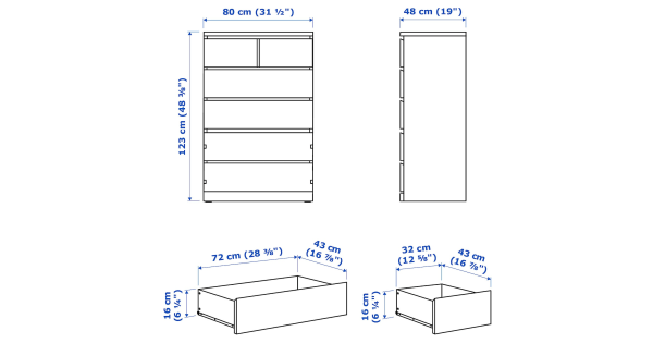 IKEA MALM Chest of 6 Drawers Brown Furniture Urban Sales